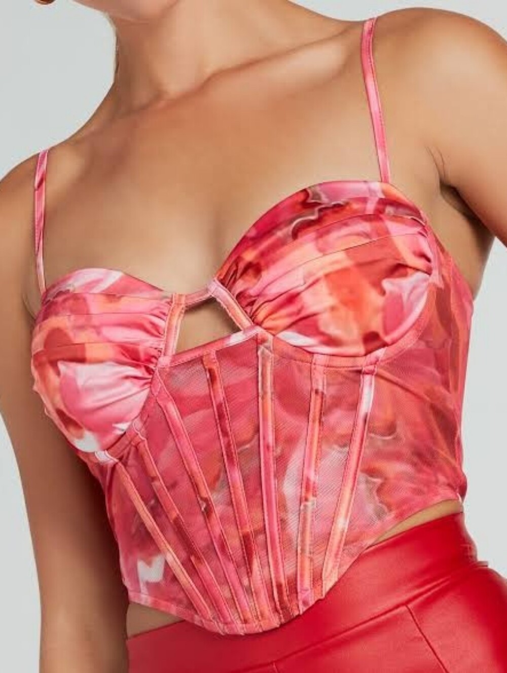 Windsor Coral and Pink Satin Bustier Corset Top